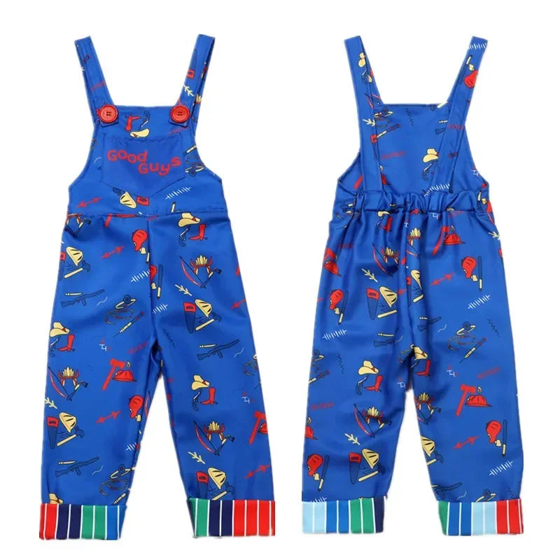 3-12Y Chucky Costume Halloween Horror Outfit Printed Letter Overalls Child Cosplay Dress Up Give The Gift of Scar Stickers