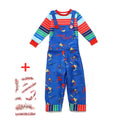 3-12Y Chucky Costume Halloween Horror Outfit Printed Letter Overalls Child Cosplay Dress Up Give The Gift of Scar Stickers