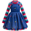 Creepy Chucky Costume Set For Kids Girls Killer Doll Outfit Striped Tops With Dress For Halloween Birthday Party Carnival Outfit