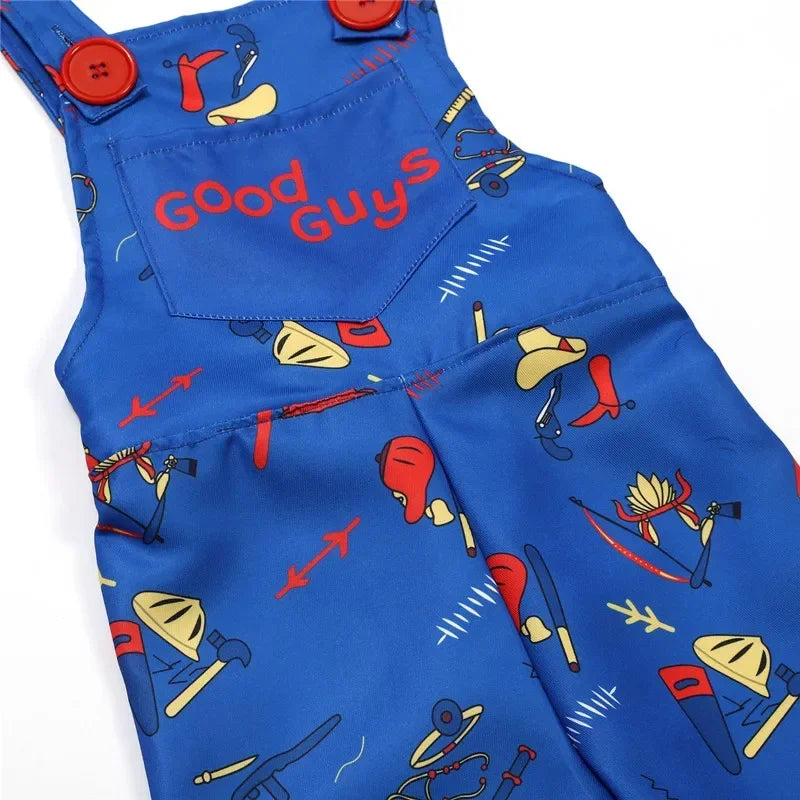 3-12Y Chucky Costume Halloween Horror Outfit Printed Letter Overalls Child Cosplay Dress Up Give The Gift of Scar Stickers
